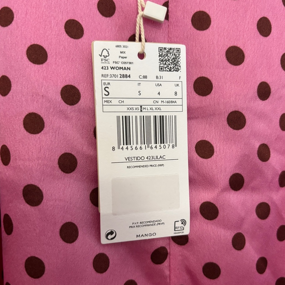 NWT Mango Pink and Brown Polka Dot Midi Satin Dress size S - Picture 8 of 13